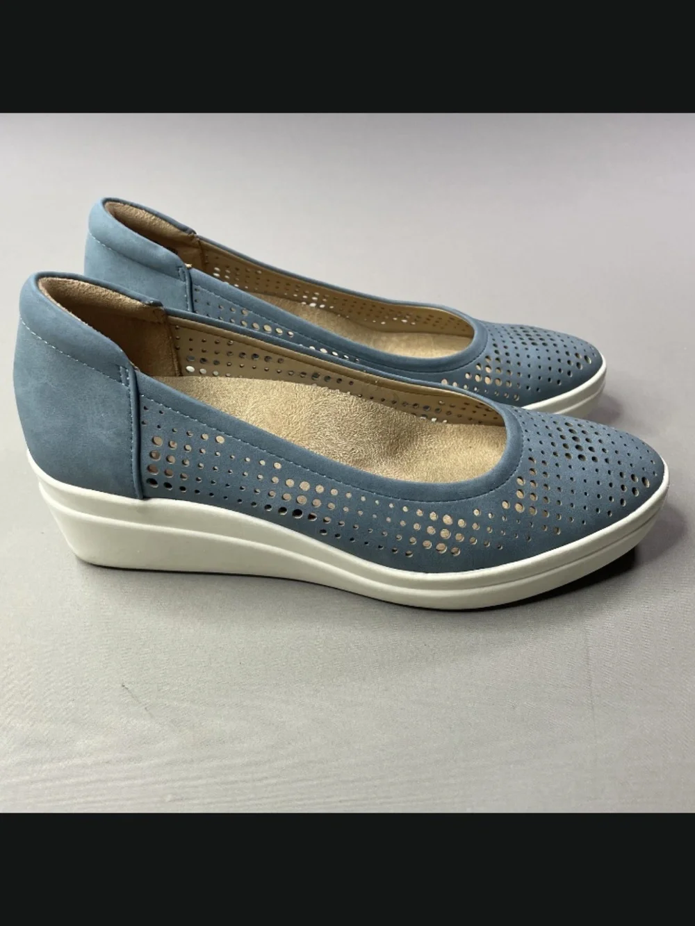 Naturalizer Shoes Womens 6 blue white suede leather sam 2 wedge heels summer